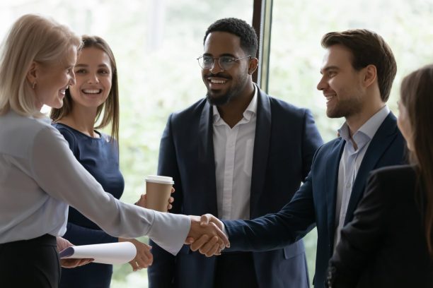 Happy,Confident,Senior,Businesswoman,,Business,Leader,,Coach,Getting,Acquainted,With